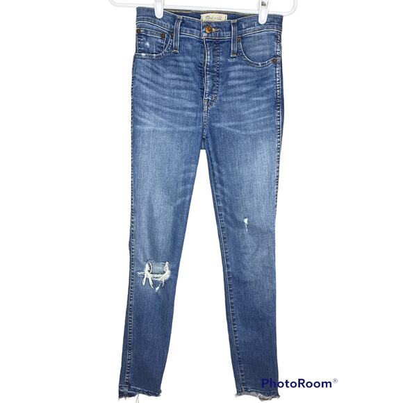 Madewell 10" High- Rise 'Drop Step' Skinny Denim Blue Jeans Distress Size 24 - Picture 1 of 8